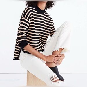 MADEWELL Mockneck Boxy Pullover Sweater in Stripe, Size XXS